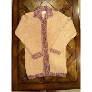 Rathlin Tir Chonaill Wool Cardigan Sweater Women's Large Tan Hand Knit Ireland